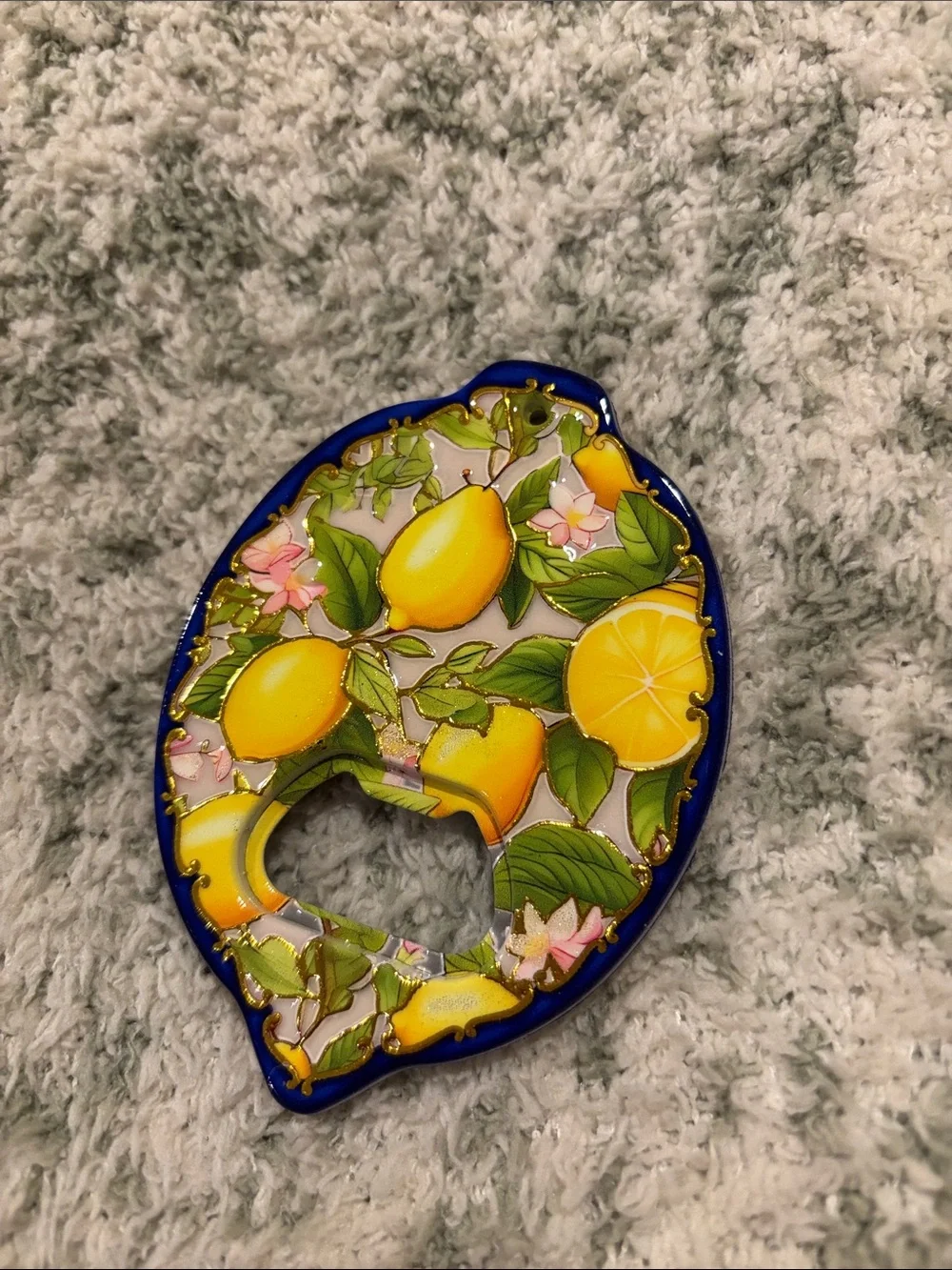 Lemon-Shaped Bottle Opener Pink Lemon Floral NWT 3.50”x2.50”